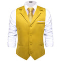 Hi-tie Champagne Solid V-neck Men Vest Tie Jacquard Tuxedo Dress Qme MD-3399-N-3053 S