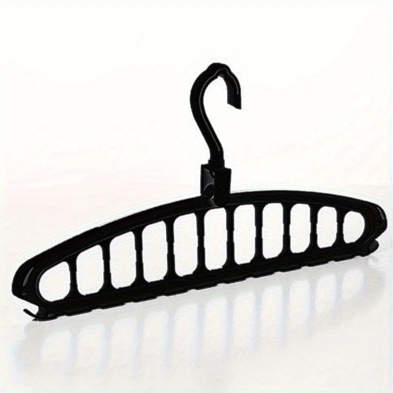 1pc Multi-hole Plastic Hangers, Foldable Heavy Duty Clothes Hanger, Household Space Saving Organizer For Bedroom, Closet Qme Black