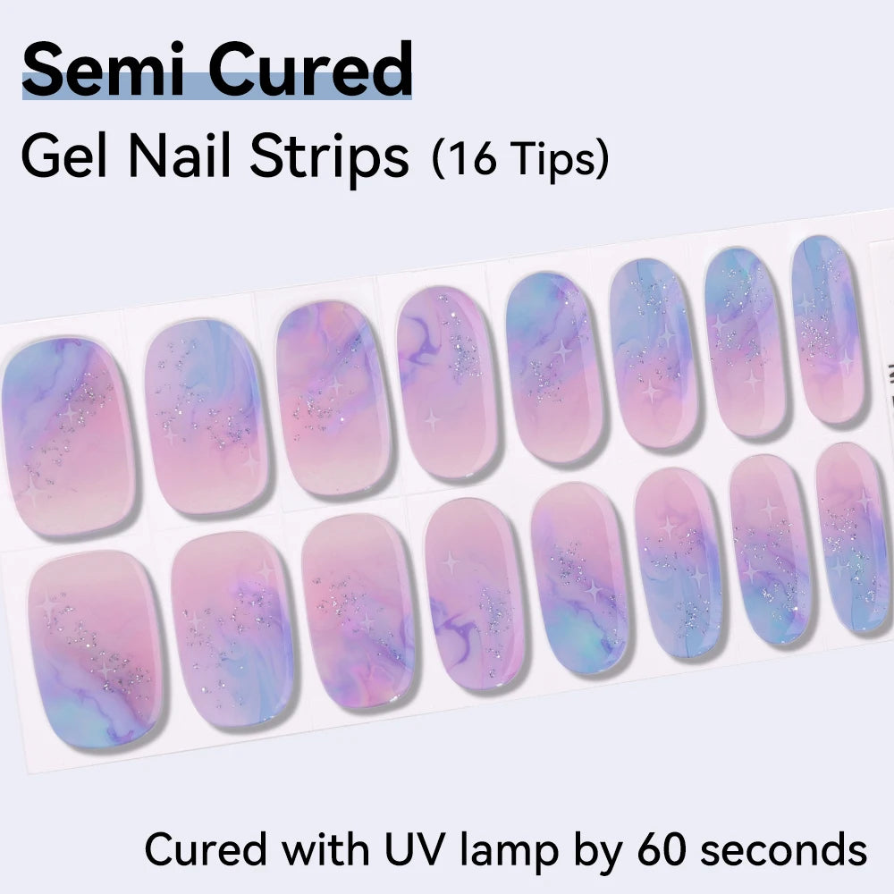 16Tips Cute Cartoon Semi Cured Gel Nail Strips French Cherry Soccer Qme NF260006