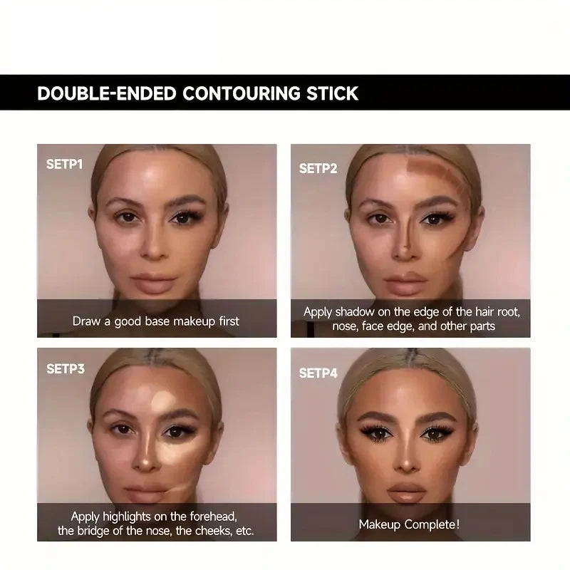 Double-headed high-gloss contouring stick, one stick to complete lifting and contouring, 3D nose bridge & V-shaped face makeup Qme