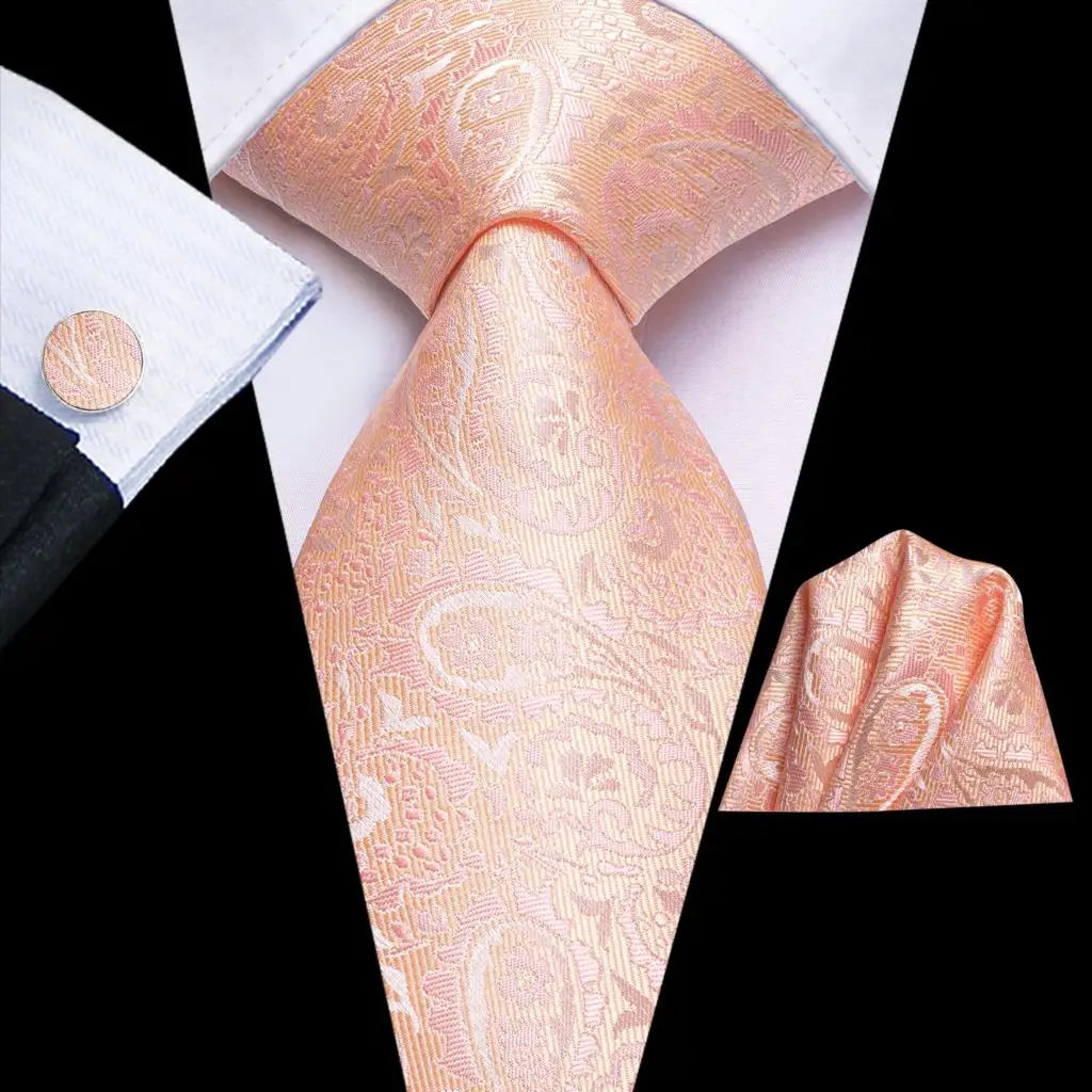 Hi-Tie Solid Orange Blue Mens Fashion Necktie Handkerchief Cufflinks for Tuxedo Accessory Classic Silk Luxury Tie for Man Gift Qme SN-3751