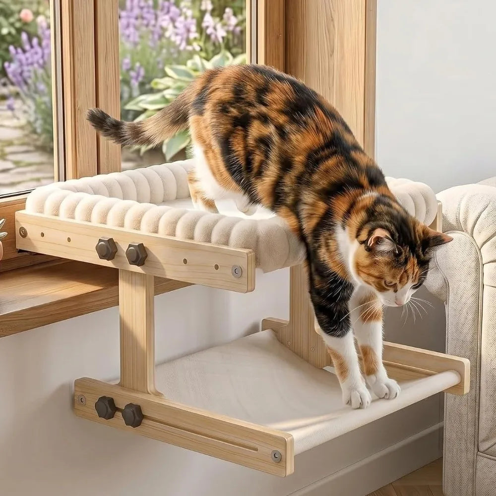 Easy To Assemble Adjustable Cat Window Perch Wooden Frame Detachable Cat Hammock Cushion Cat Window Bed Home Use Qme