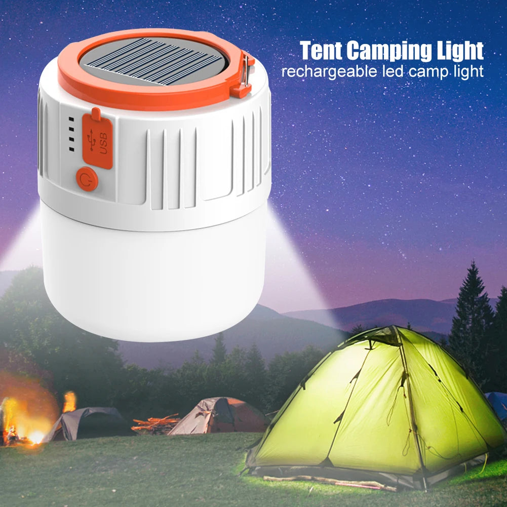 Super Bright Camping Light Bulb Solar LED 5 Lighting Modes USB Rechargeable Power Bank Outdoor BBQ Tents Hanging Emergency Light Qme