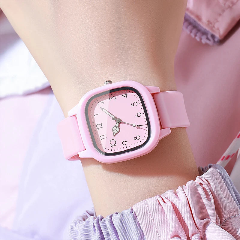 Candy Color Square Women Watch Casual Silicone Band Quartz Wristwatch 10 Colors Fashion Ladies Sports Clock Reloj Mujer No Box Qme