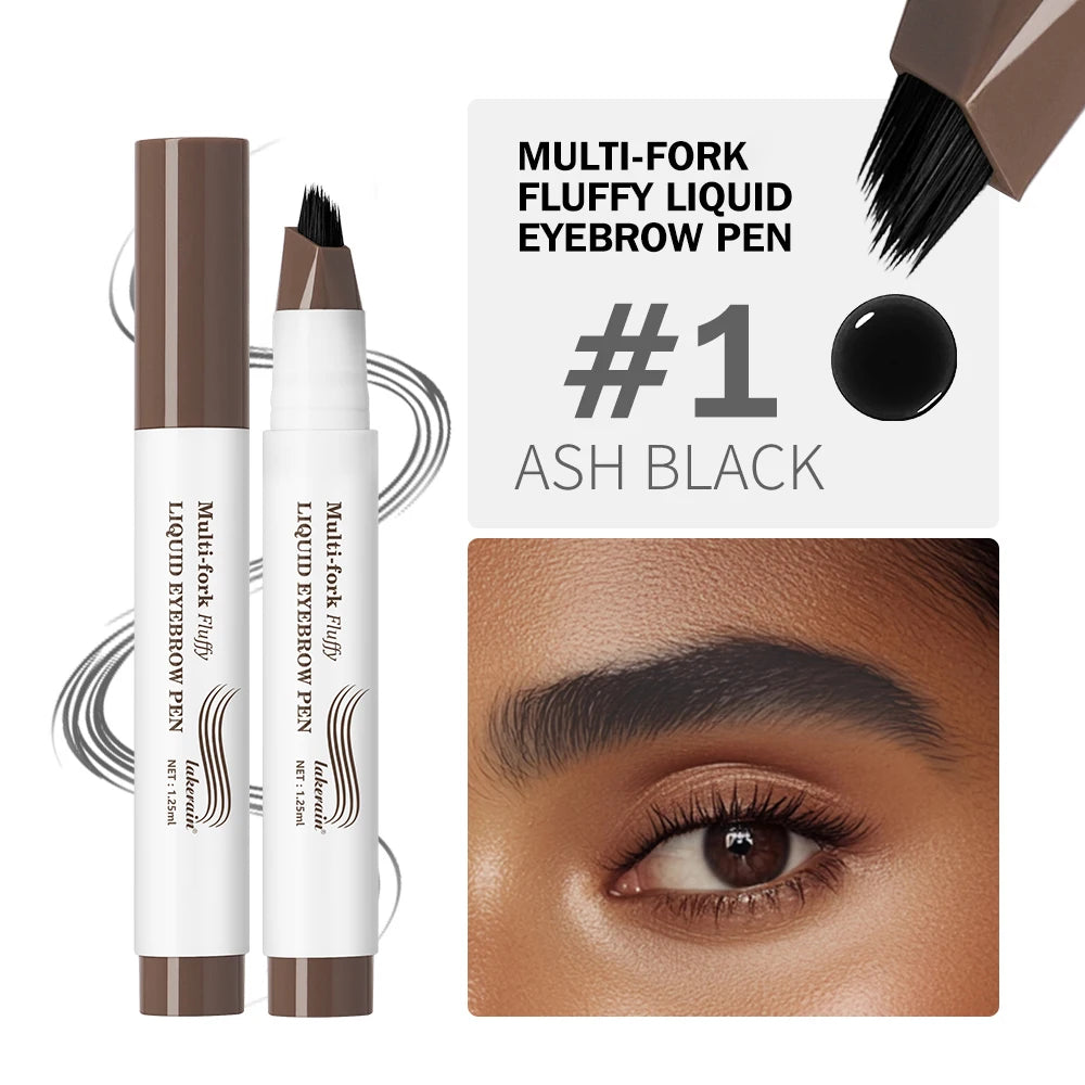 4 Colors Eyebrow Pen Waterproof 4 Fork Tip Eyebrow Tattoo Pencil Cosmetic Long Lasting Natural Dark Brown Liquid Eye Brow Pencil Qme B-01
