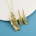 3PCS Religious San Judas Jewelry Set Necklace Earrings Simple for Woman Girl Party Wedding Zirconia Jewelry Gift Daily Wear Qme Jewelry Set 1