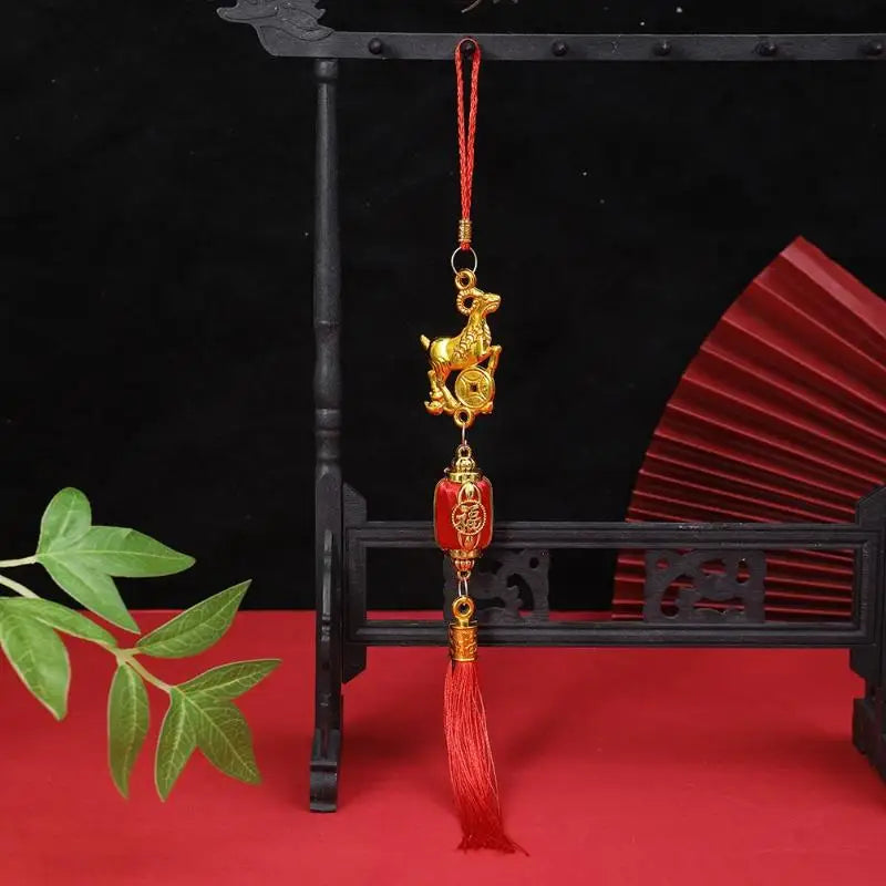 Chinese Year 2027 Goat Hanging Ornaments Gold Lucky Design Red