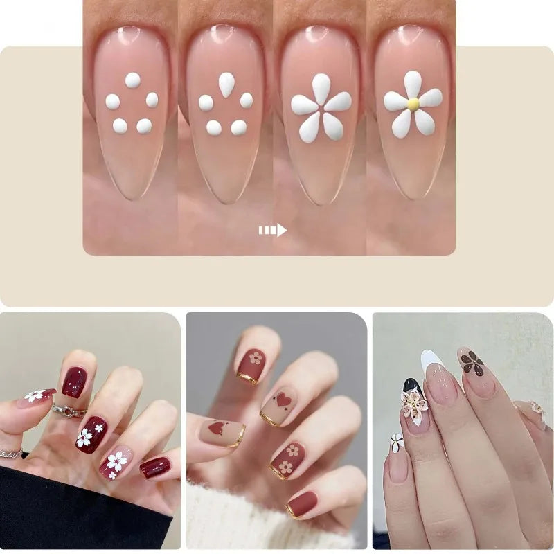 One-Stroke Flower Nail Pen, 1.8mm Tip for Perfect 5-Petal Design, Easy DIY Dotting Tool for Nail Art, 4 Colors Quick Nail Tools Qme