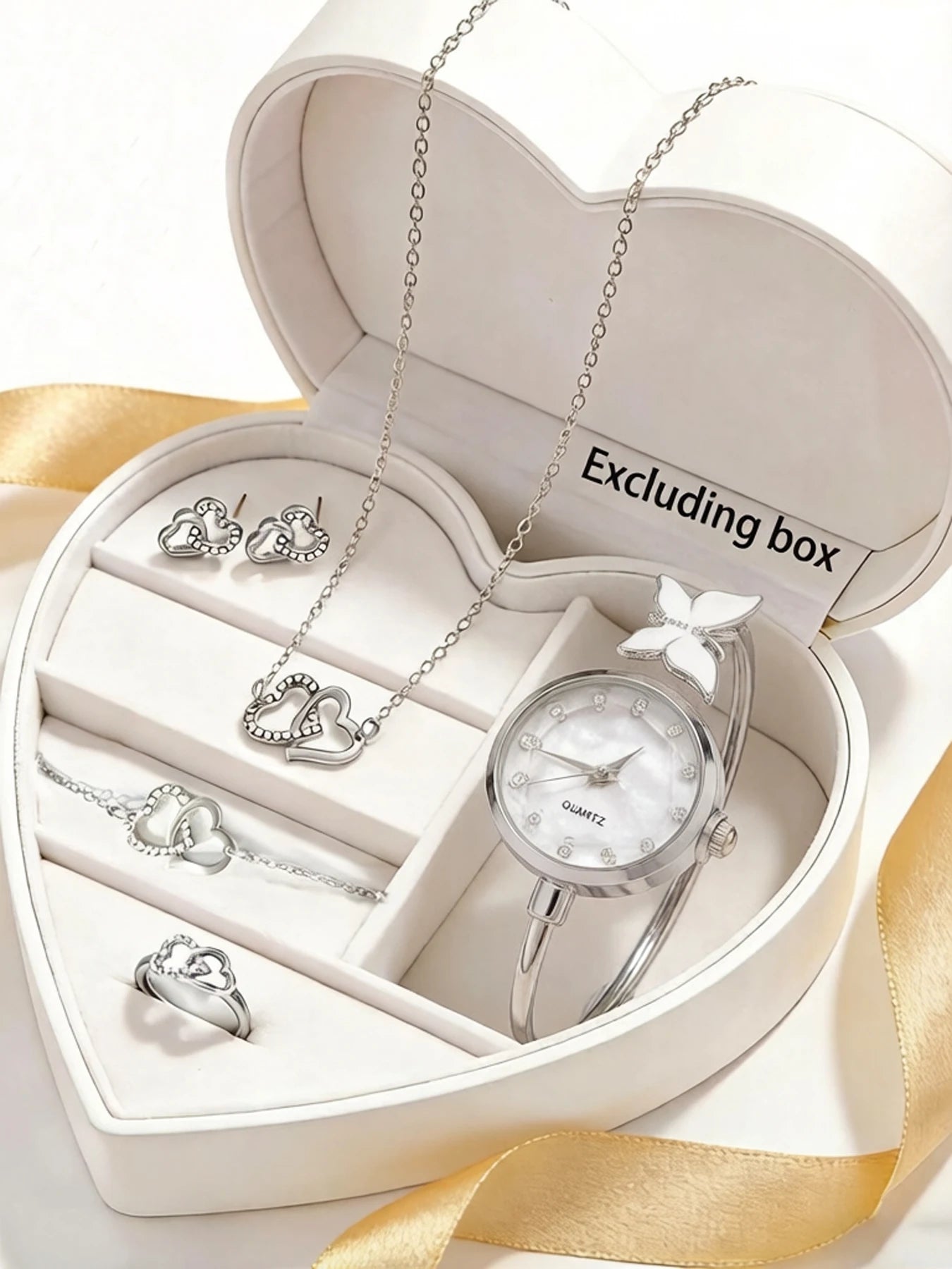 6-piece Butterfly Watch Female Student Ins Korean Edition Simple Personality Versatile Small Open Bracelet Watch Female Set Qme Silver No