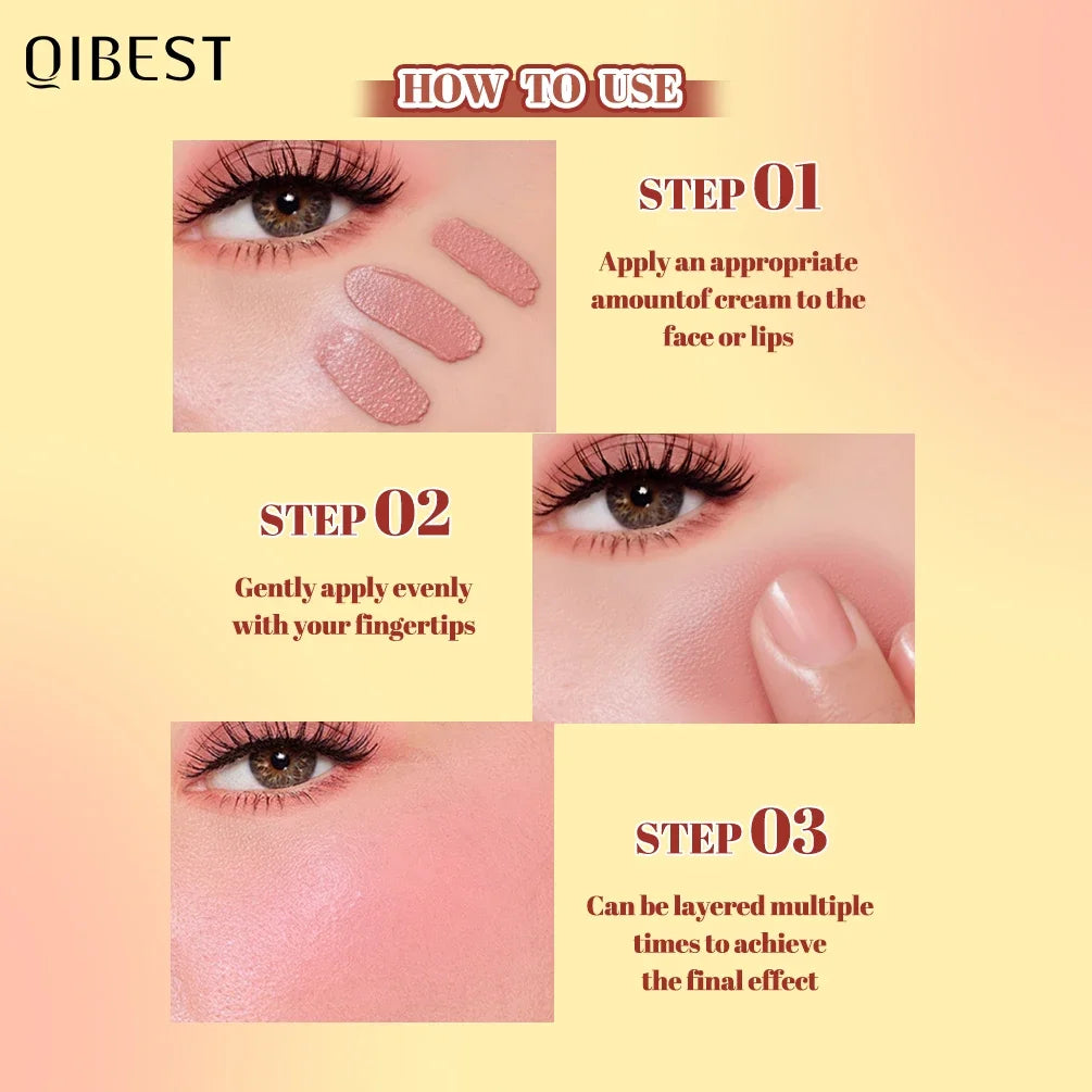 QIBEST Multi-Use 3 In 1 Makeup Lipstick Blusher Lightweight Mousse Cream For Eyes Lasting Lip Mud Face Blush Beauty Cosmetics Qme