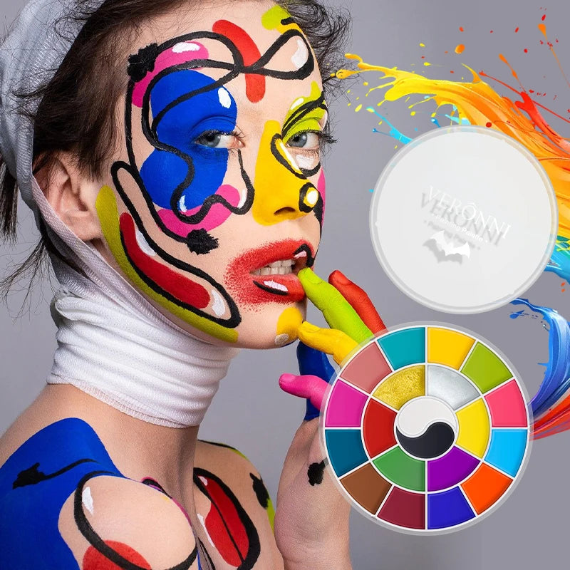 18 Colors Water Based Face Body Paint Palette Safe Non-toxic Washable Qme