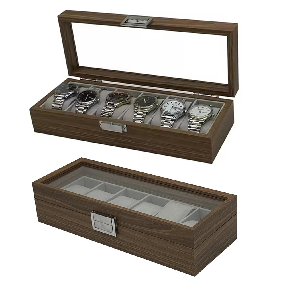 1PC Black Walnut Pattern Wooden 6-Digit Watch Storage Display Box Wooden Watch Packaging Box Qme