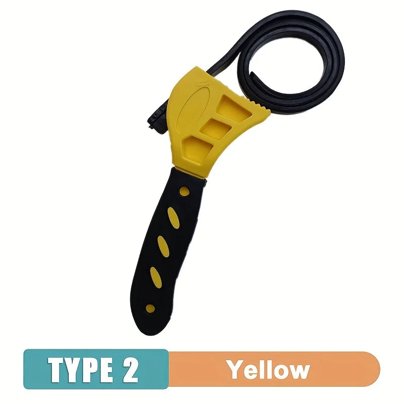 1Pcs 6inch Belt Wrench Oil Filter Puller Strap Spanner Chain Wrench Strap Opener, Adjustable Disassembly Tool Qme Yellow