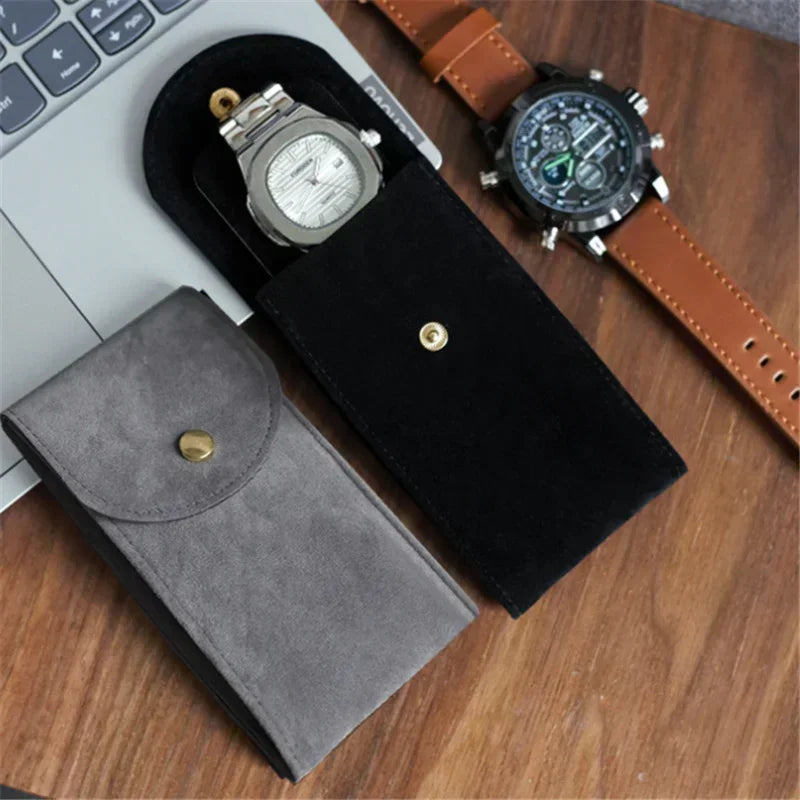 Watch Box Blue Green Gray and Black Flannelette Gift Bag Travel Storage Case Durable Portable Watch Dust Protection Case Qme