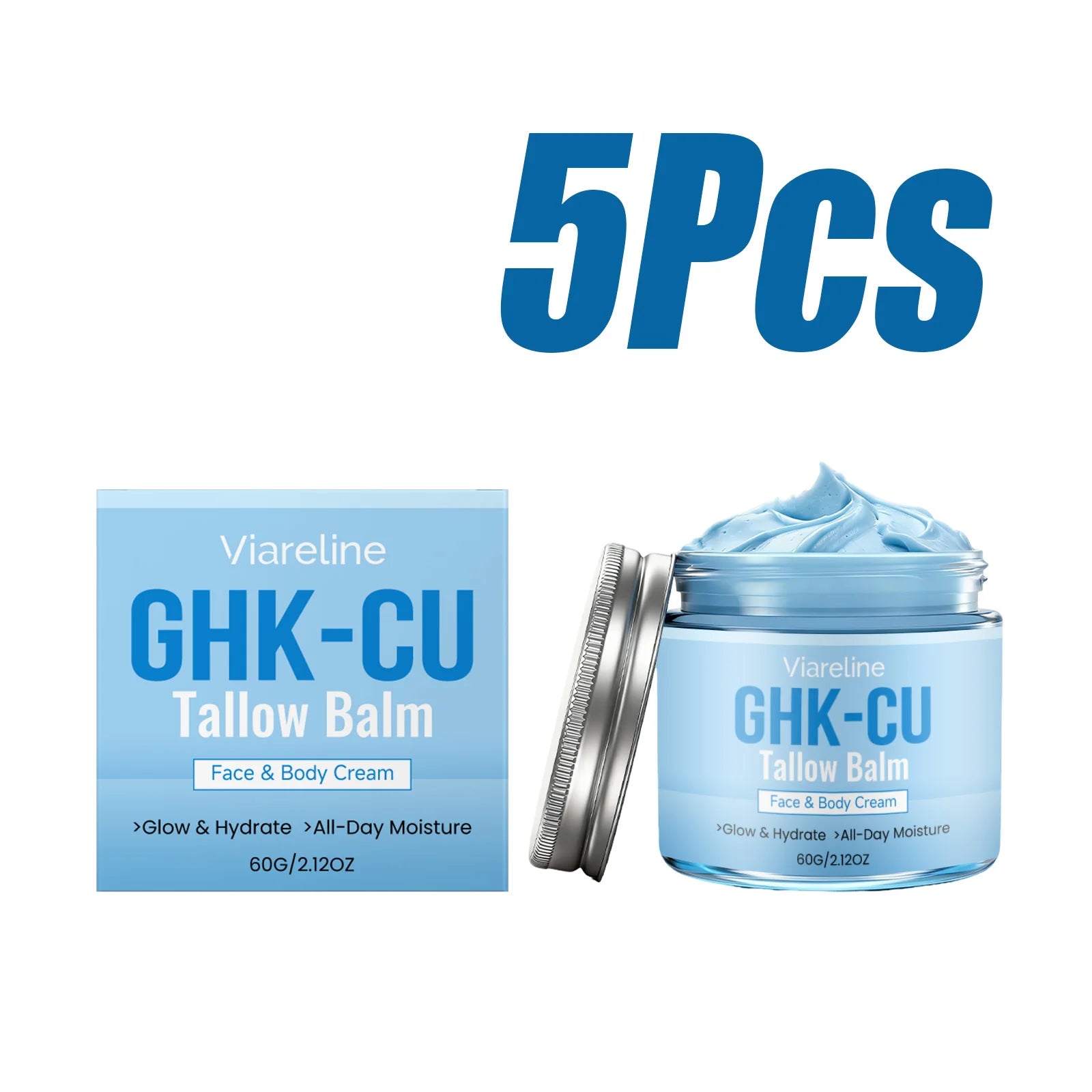 Natural GHK-CU Copper Peptide Tallow Balm for Face Body Firming Hydrating Brightening Moisturizer for Mature Dry Sensitive Skin Qme 5 x 60g Boxed