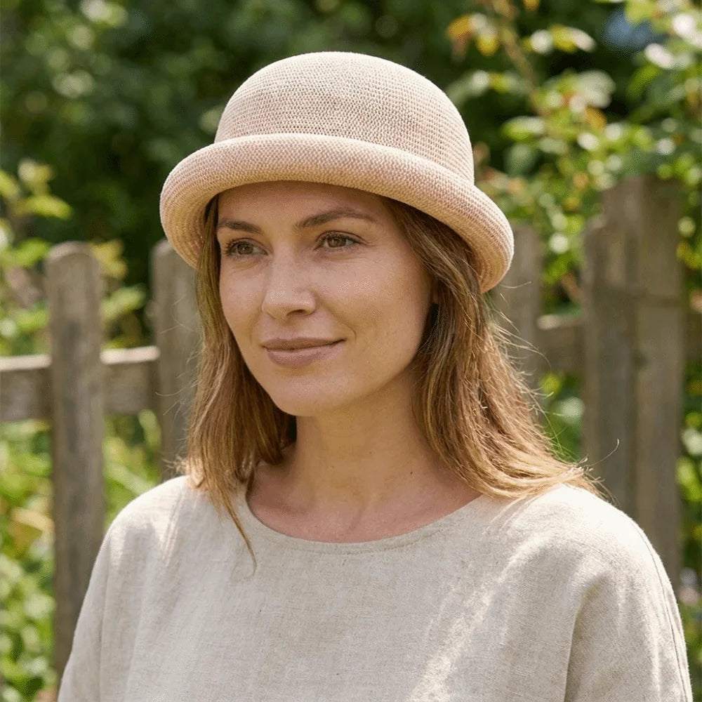 Casual Solid Bucket Hat Cotton Linen Rolled-brimmed Fedora Breathable Qme