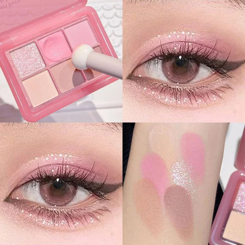 Pink Clear Glitter Eyeshadow Palette Matte Shimmer Orange Brown Shiny 4-Color Eye Shadow Girl Makeup Palette Lasting Cosmetic Qme