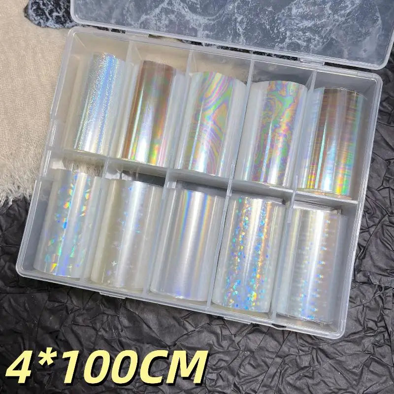 10 Patterns Metallic Nail Foil Transfer Paper Stickers DIY Manicure Qme A18