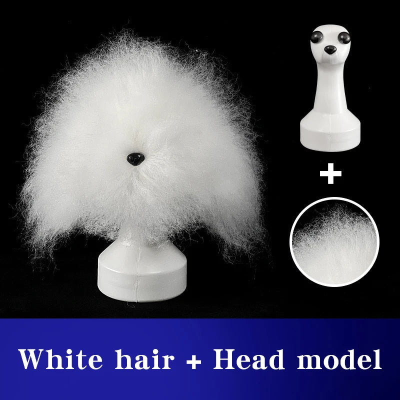 Teddy Pet Simulated Head Hair Fake Dog Head Model Beautician Practice Cutting Dog Hair Dog Body Wig Pet Grooming Student Study Qme White hair and Model