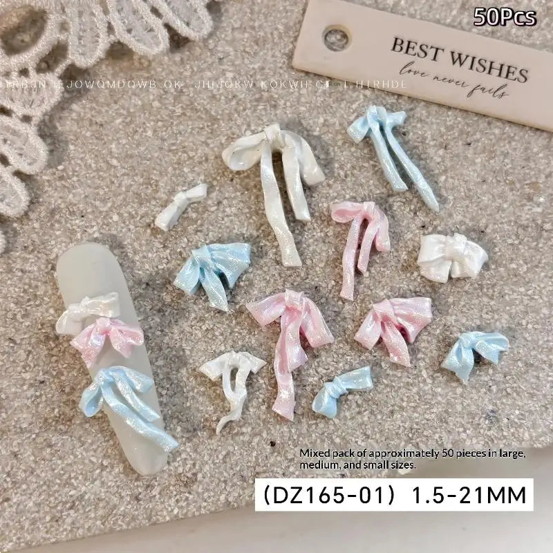 Bowknot Nail Art Decorations 3D Satin Light Charms Colorful Ribbon Qme Multicolor