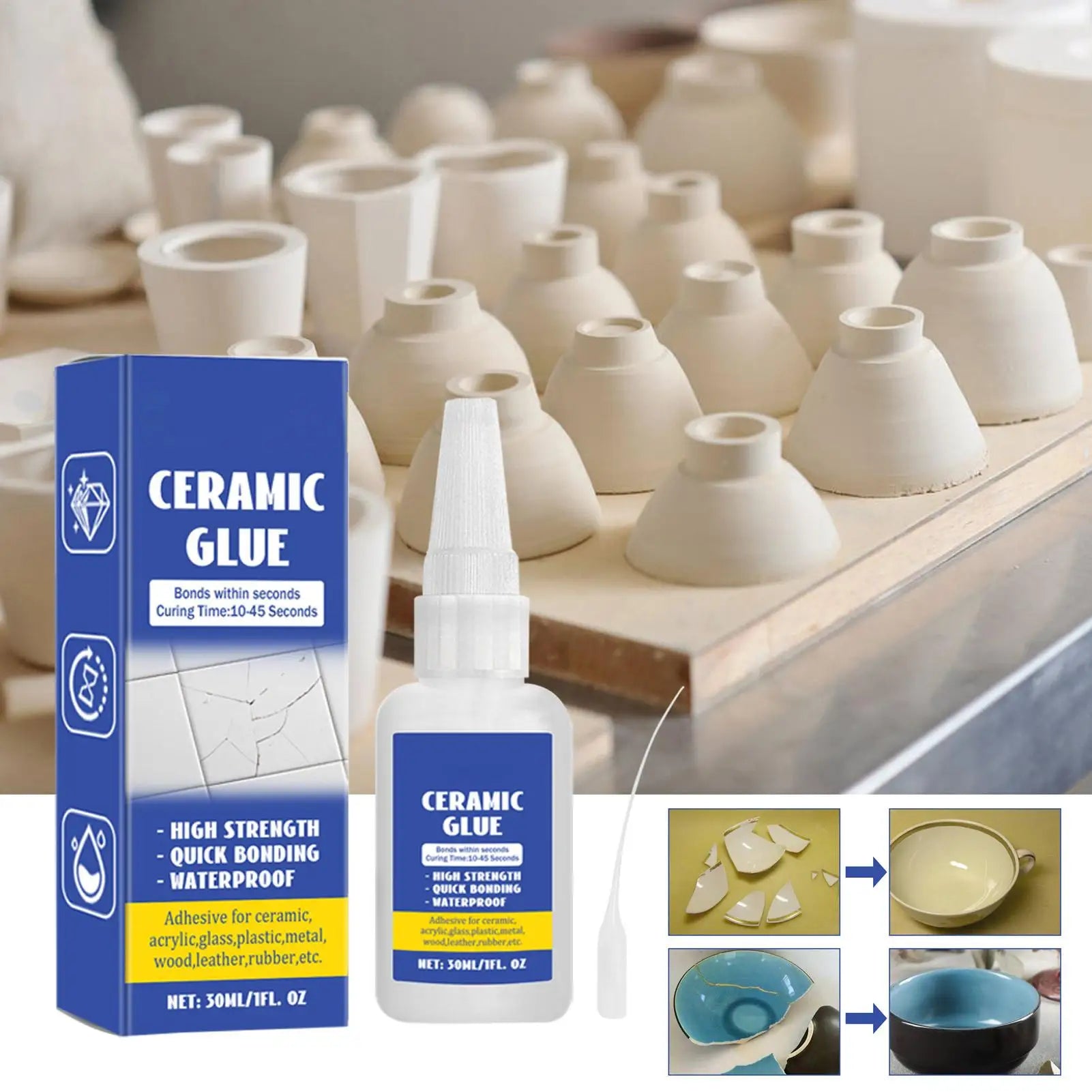 Ceramic Repair Glue Ceramic Sealant Pottery Glue Waterproof 30ml Glass Glue DIY Crafts Strong Adhesive Clear Glue for Pottery Qme