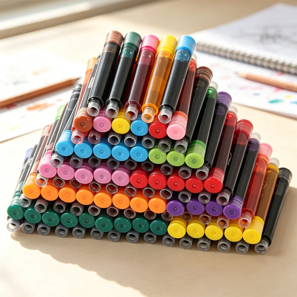 36-100Pcs Colorful Ink Sac Refill Set, 3.4mm Black Blue Red Pen Cartridges for Smooth Writing School & Office Supplies Qme