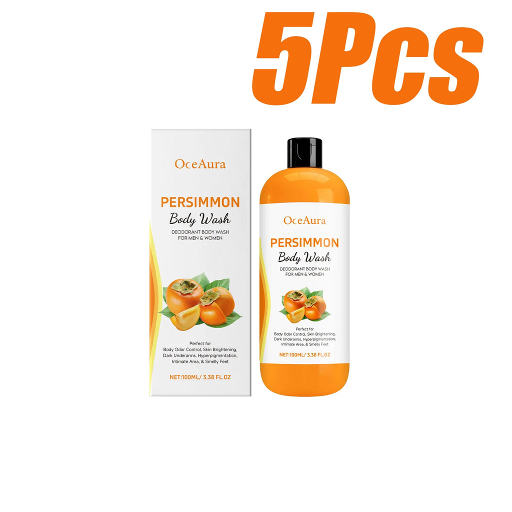 Persimmon Body Wash Gel Gentle Cleansing Moisturizing Skin Exfoliating Shower Gel Smooth Soft Body Odor Remover Bath Products Qme 5 x 100ml Boxed Others
