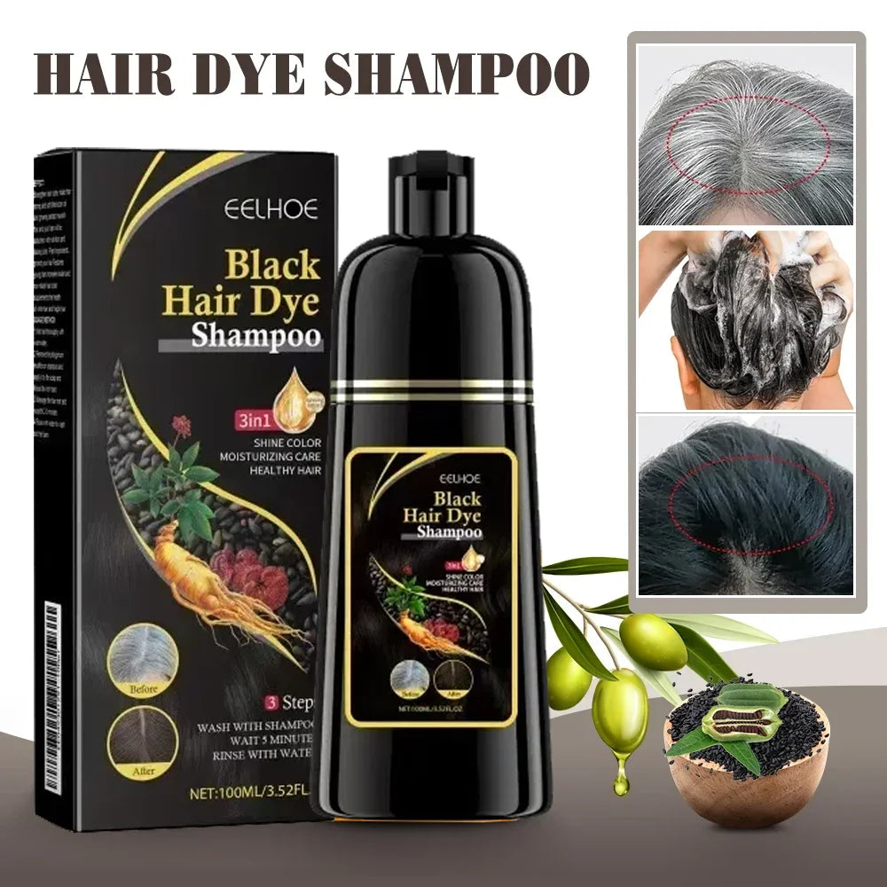Instant Black Dye Shampoo Black Brown Hair Coloring Natural Herbal Ginseng Hair Repair Shampoo Grey White Hair Dyed Black Qme