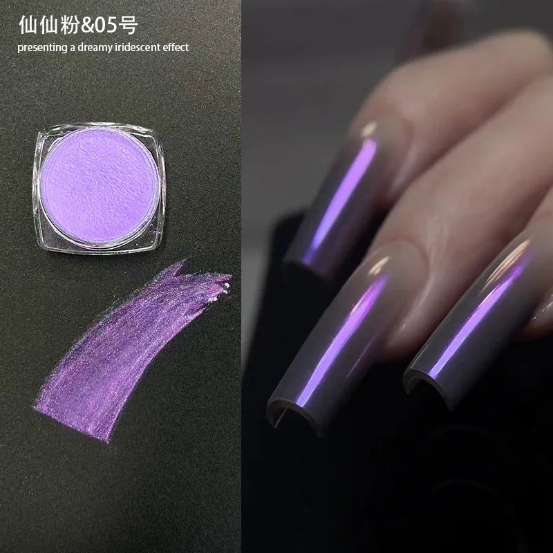 Icy Aurora Glitter Powder, Fairy Nail Glitter with Polarizing Shine, Transparent Holographic Mirror Glitter for Nail Art, 1g Qme 05