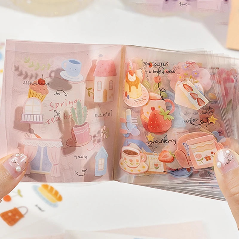 4 Books Fresh Four Seasons Sticker Book, Landscape Collage Materials for Journals, Versatile & Elegant Creative Craft Decor Qme