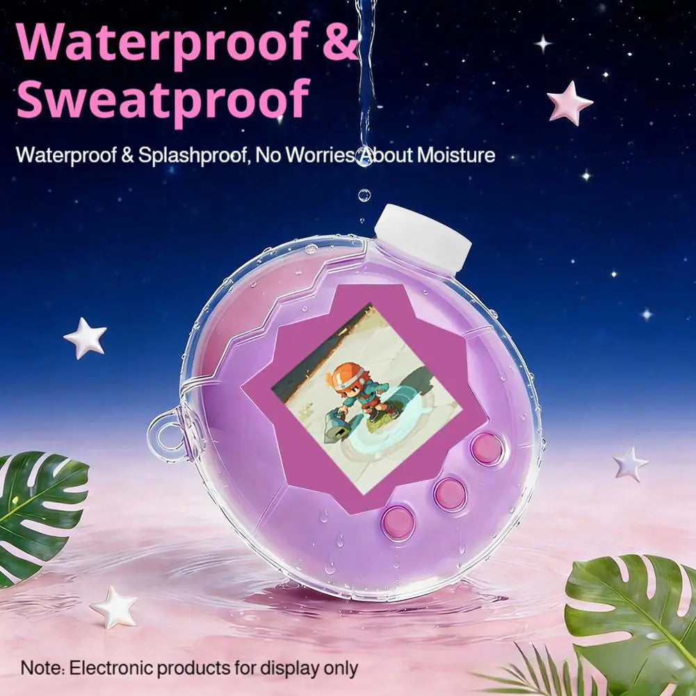 for Tamagotchi Paradise Game Console Protective Cover With Button Cap Transparent Black Glitter Waterproof Anti-drop Protective Qme