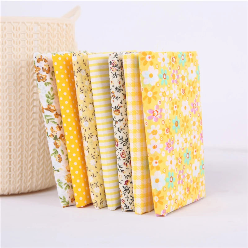 7Pcs Flower Printed Cloth For Dress Sewing Patchwork Fabric Cotton Fabric DIY Handicraft Quilting Needlework Handmade Material Qme 7pcs yellow 25X25cm
