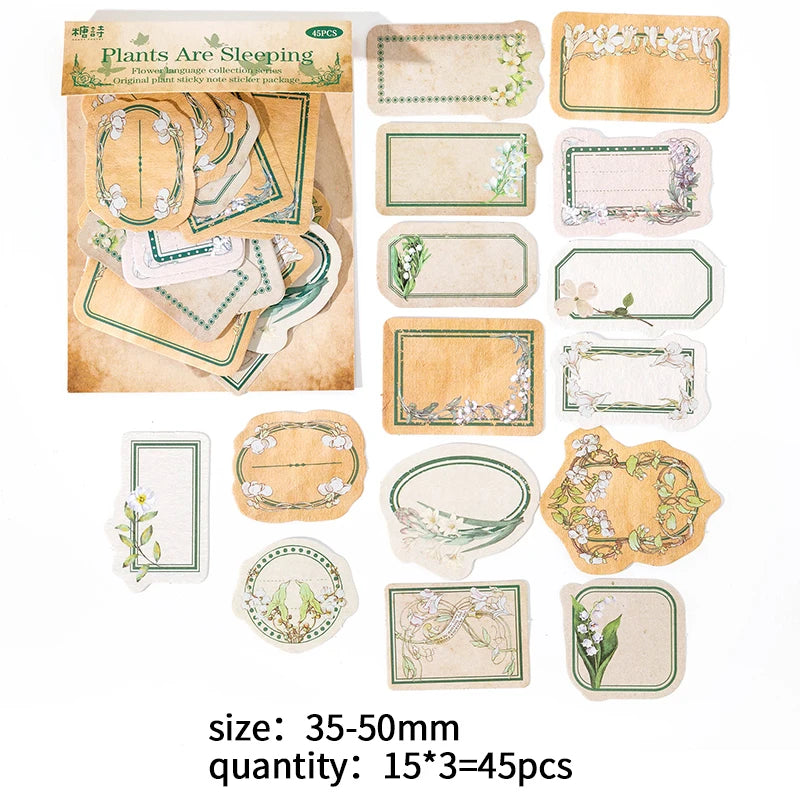 45 pcs Flowers Labels Stickers Decorative Creativity Scrapbooking accessories Diary Album junk journal supplies Qme B