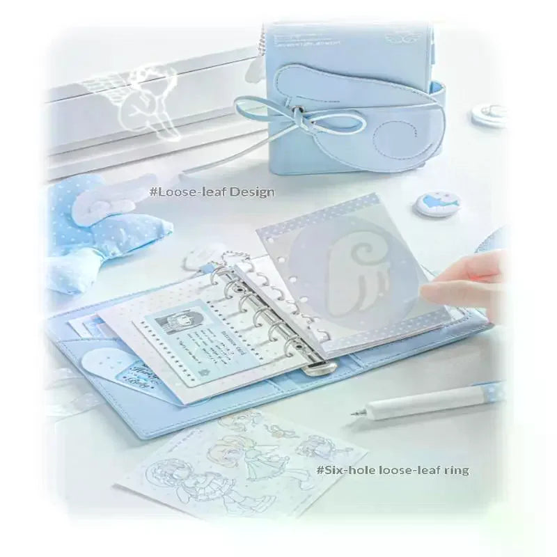 Angel Wings Notebook Cute 3 Fold Binder Journal PU Leather Multi Qme