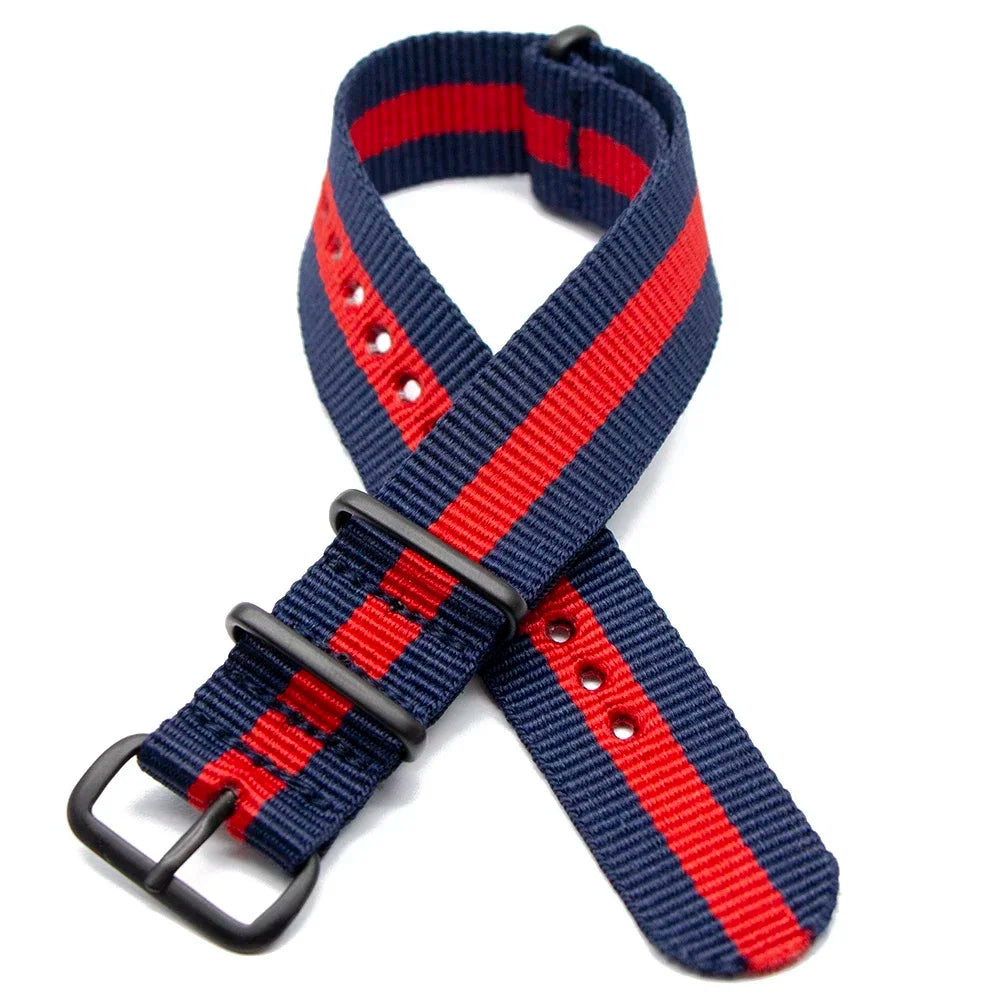 Sports Watch Band Nylon Strap Stainless Steel Black Frosted Buckle Adjustable 18MM 20MM 22MM 24MM Unisex Replacement Wristband Qme 2Blue 1Red 24mm