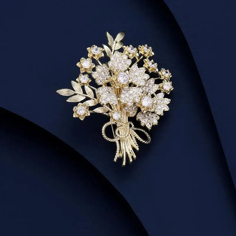 Exquisite Crystal Flower Bouquet Brooch Pin Luxury Rhinestone Qme