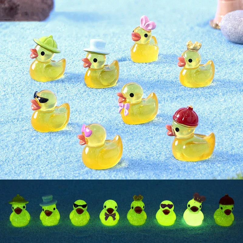8pcs Luminous Resin Mini Yellow Duckling Miniatures Doll House Glow-in-the-Dark Ducks Figurines For DIY Aquarium Garden Decor Qme Default Title