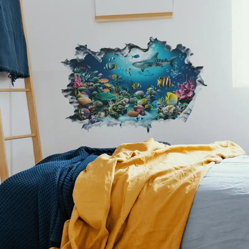 Kids Room Bathroom Kitchen Home Decor 3D Wall Stickers Shark Broken Qme