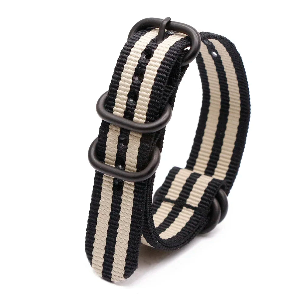 Black Ring Buckle Army Sports Nylon Watch Band Wrist Strap Accessories For Samsung Huawei 18MM 20MM 22MM 24MM Qme