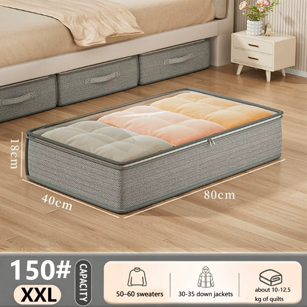 Flat Under-Bed Storage Box, Drawer Style Low Profile Organizer for Seasonal Quilts & Clothes, Space Saving Home Container Qme XXL