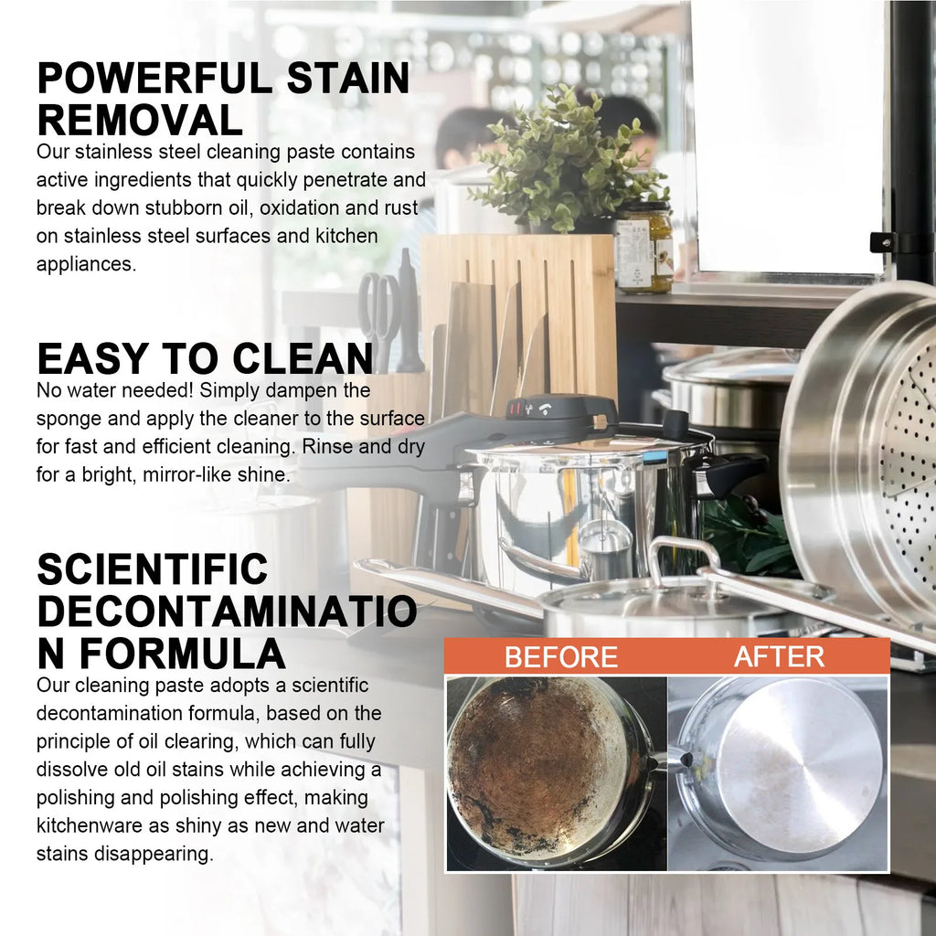 Stainless Steel Cleaning Paste Powerful Cookware Cleaner Rust Removal Washing Pot Bottom Scale Decontamination Kitchen Cleaner Qme