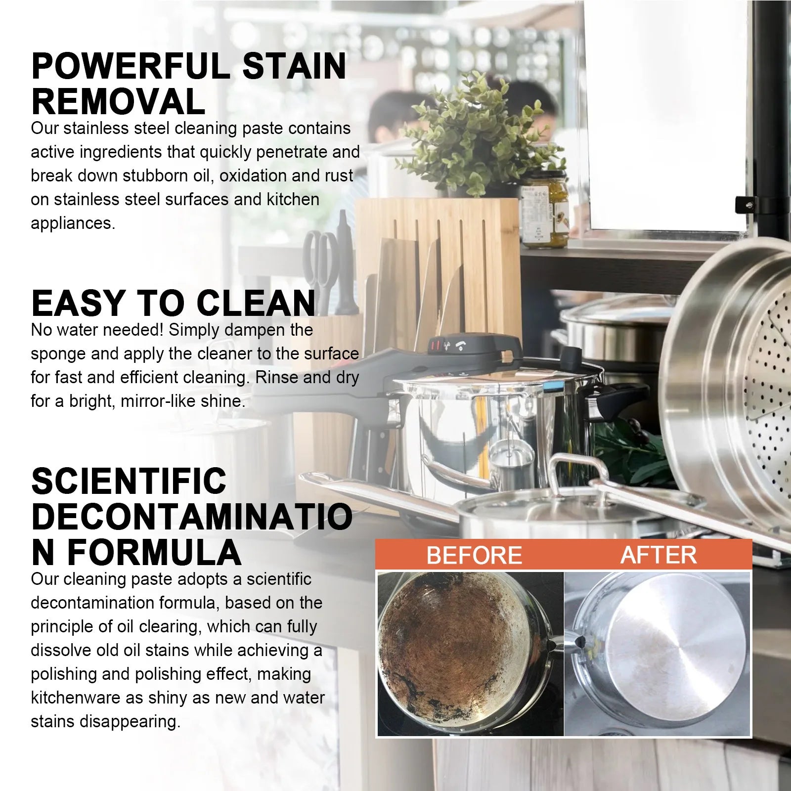 Stainless Steel Cleaning Paste Powerful Cookware Cleaner Rust Removal Washing Pot Bottom Scale Decontamination Kitchen Cleaner Qme