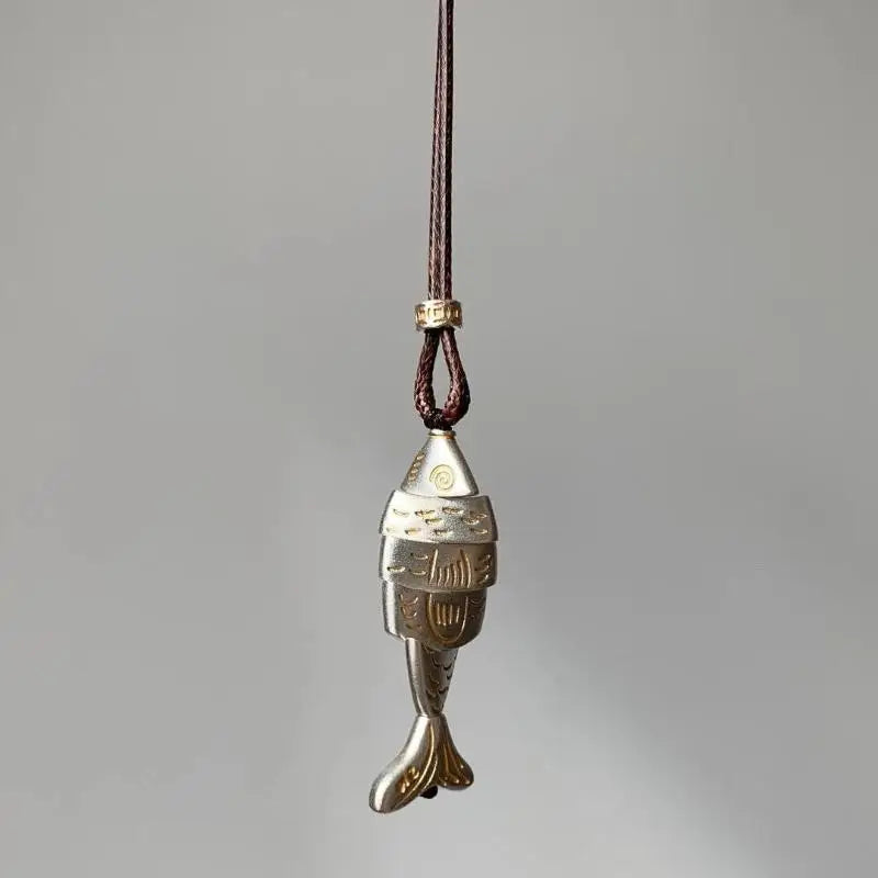 Vintage Spliced Fish Pendant Necklace Retro Metal Unisex Long Sweater Chain for Daily Casual Outfits Wear Qme