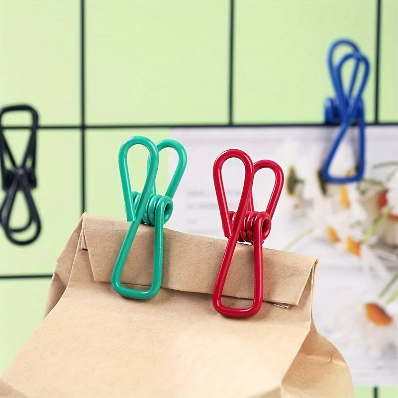 8pcs Colorful Multifunctional Coated Metal Spring Clips for Laundry Photo Paper Snack Bag Sealing Home Outdoor Use Qme