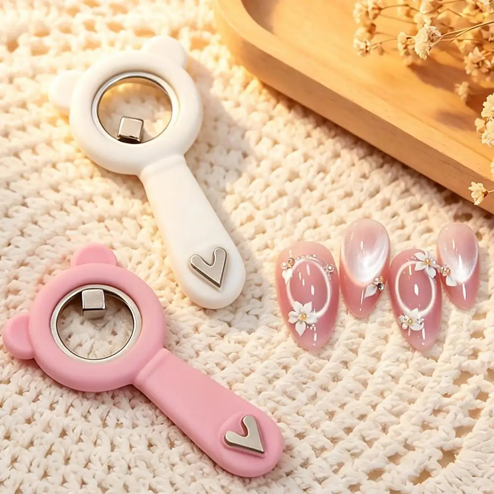 2-in-1 Hollow Cat Eye Nail Art Magnet Black Hole & Love Effect Bear Silicone Ring Circular Magnetic for DIY Gel Manicure Tools Qme