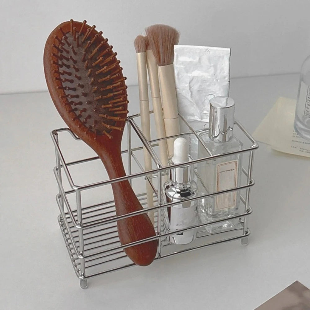 Freestanding Stainless Steel Toothbrush Toothpaste Holder Space Saving Bathroom Storage Rack For Household Washroom Countertop Qme