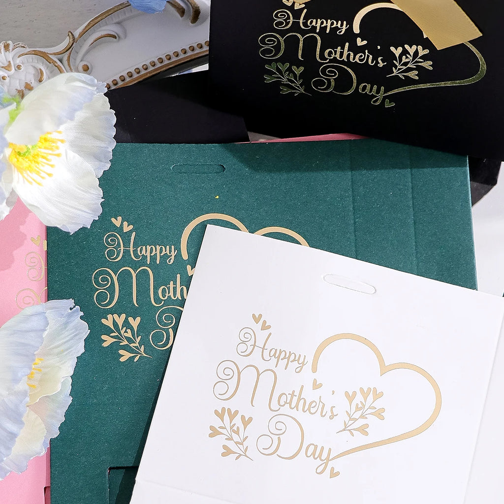 5Pcs Mother's Day Gift Boxes - Small and Elegant Candy Boxes for Mother - Pink and White Design with Gold Paper Printing - Ribbo Qme