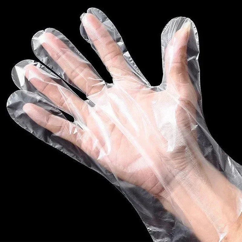 Transparent Disposable Gloves Plastic Waterproof Gloves for Kitchen Restaurant Fried Chicken BBQ Disposable Tableware 1000PCS Qme