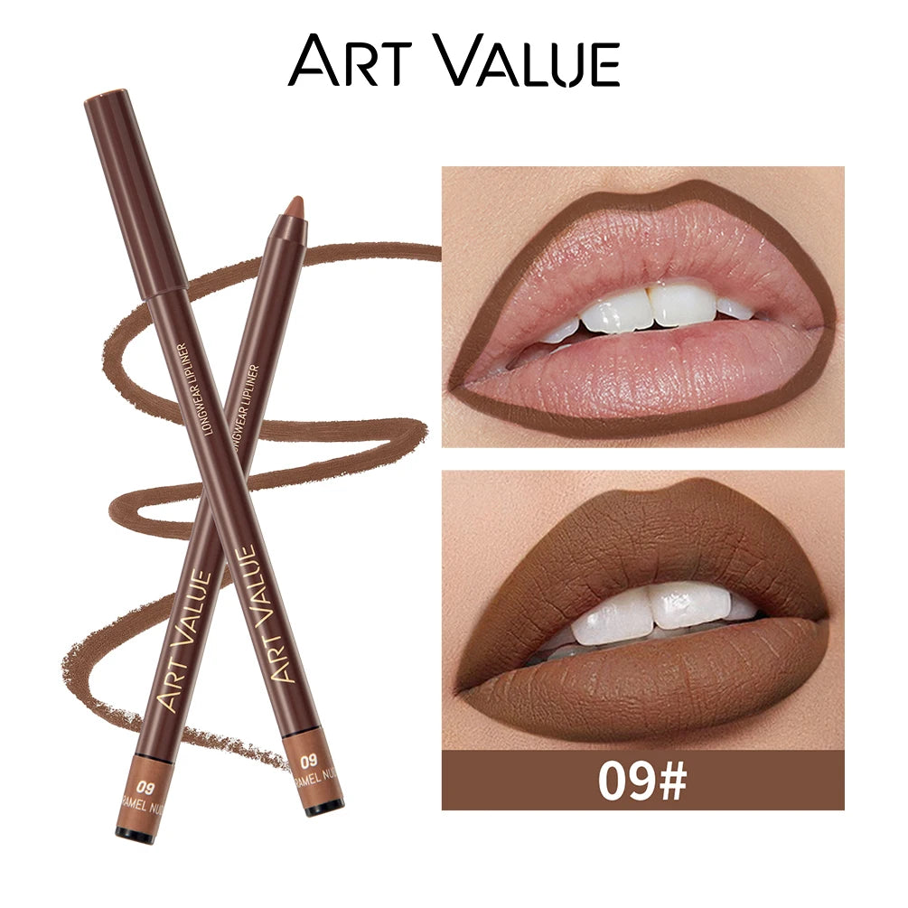 ART VALUE 12 Colors Nude Lipstick Pencil Waterproof Long Lasting Sexy Red Lip Liner Pen Matte Lip Contour Pen Makeup Lip Stain Qme 09