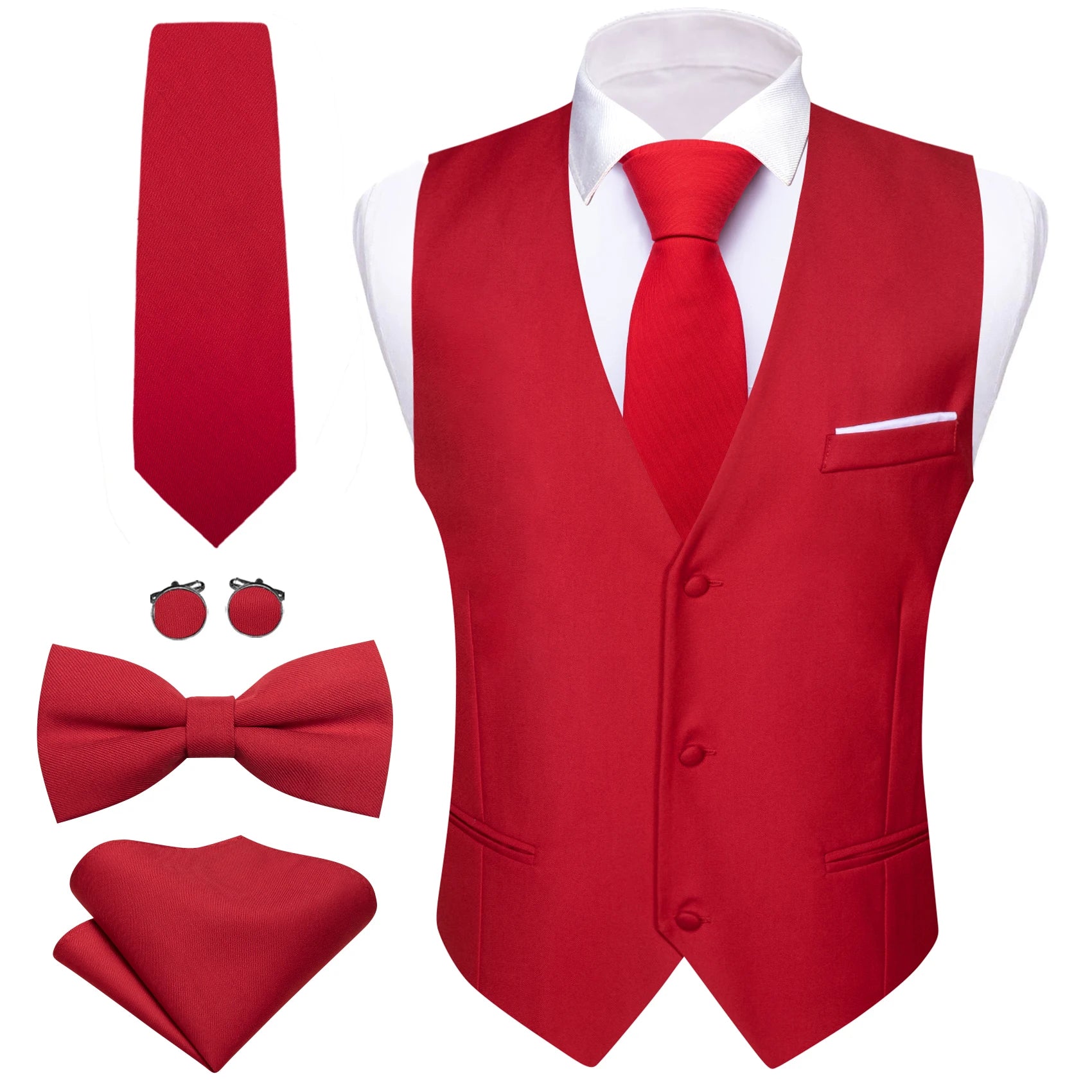 Men's Stain Vest Tie Bow Hanky Cufflinks Multicolored Waistcoat Qme MJ-2428 XXXL